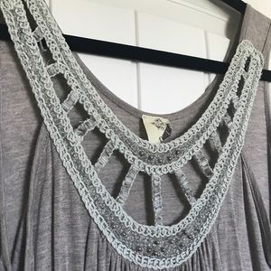 Beaded Cage Front Tan Tunic